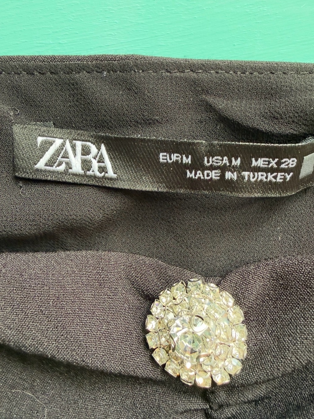 Zara Black Cropped Rhinestone Button-Front Tank Size M Y2K Party Clubwear - Picture 4 of 8